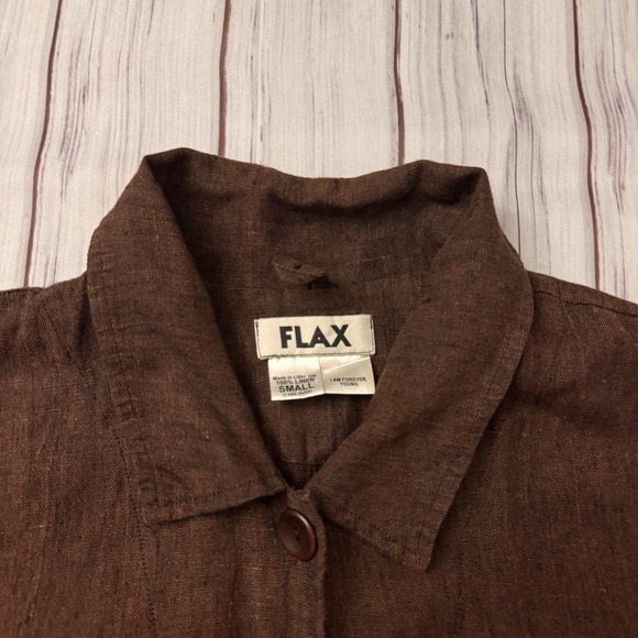 FLAX Women's 100% Linen Button Front Long Jacket Coat Small I Am Forever Yours - Picture 3 of 7